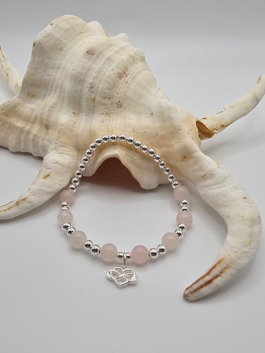 Sterling Silver Stretch Bracelet with Rose Quartz and Sterling Silver Infinity Heart