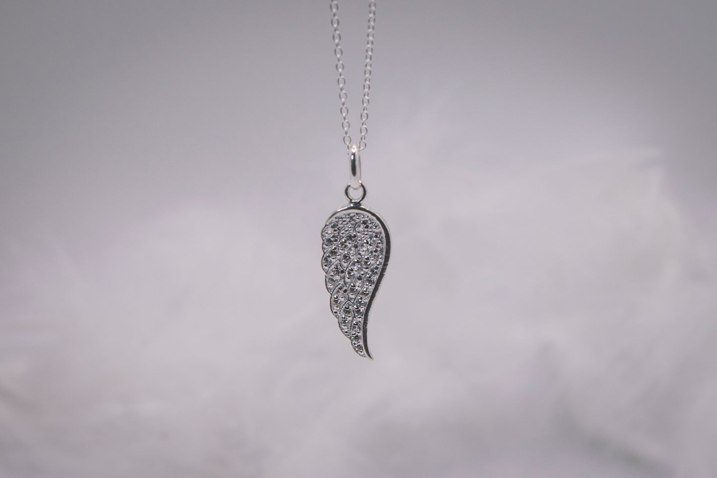 Sterling Silver Angel Wing with Cubic Zirconia with 18 inch Sterling Silver chain